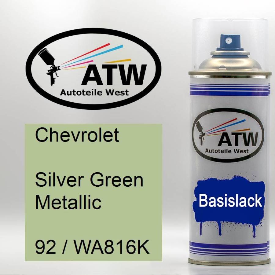 Chevrolet, Silver Green Metallic, 92 / WA816K: 400ml Sprühdose, von ATW Autoteile West.